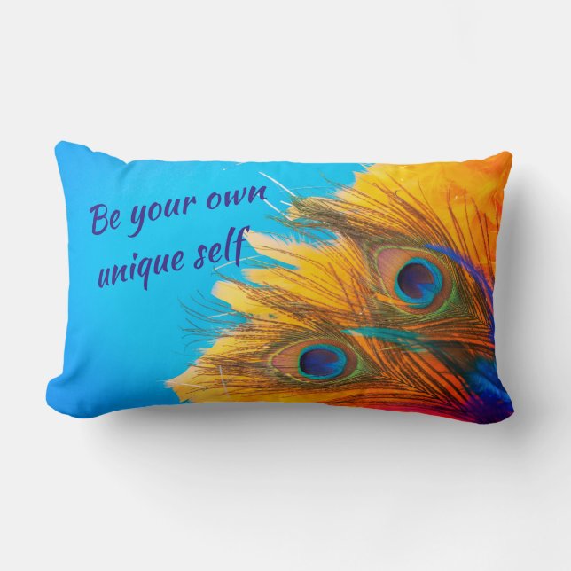 Cojín Lumbar Vintage Aqua Blue Elegant Peacock Feather (Anverso)