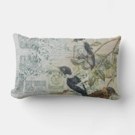 Cojín Lumbar Vintage Bird Ephemera Decoupage Lumbar Cushira