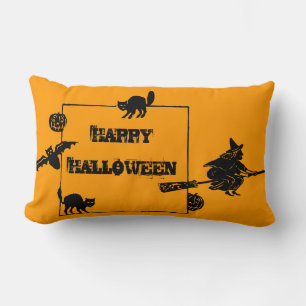 Cojín Lumbar Vintage Black Cats Bat Pumpkins Witch