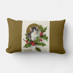 Cojín Lumbar Vintage Christmas Kitten Gold Lumbar Pillow