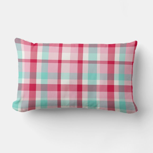 Cojín Lumbar Vintage Christmas Plaid Pink and Green (Anverso)