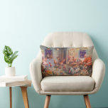 Cojín Lumbar Vintage Christmas, Santa Claus con Elves Workshop<br><div class="desc">Ilustracion de la Vintage. Imagen de feriado de Navidad con Jolly San Nicolás y sus elfos ocupados construyendo juguetes, muñecas, caballos mecedores, etc. en el taller de Santa en el Polo Norte en la Víspera de los Navidades. Santa Claus está revisando su lista traviesa o buena una vez más para...</div>