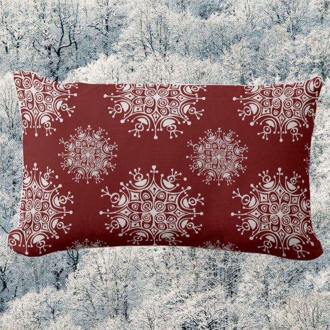 Cojín Lumbar Vintage Christmas Snowflakes Red Blizzard Pattern (Subido por el creador)