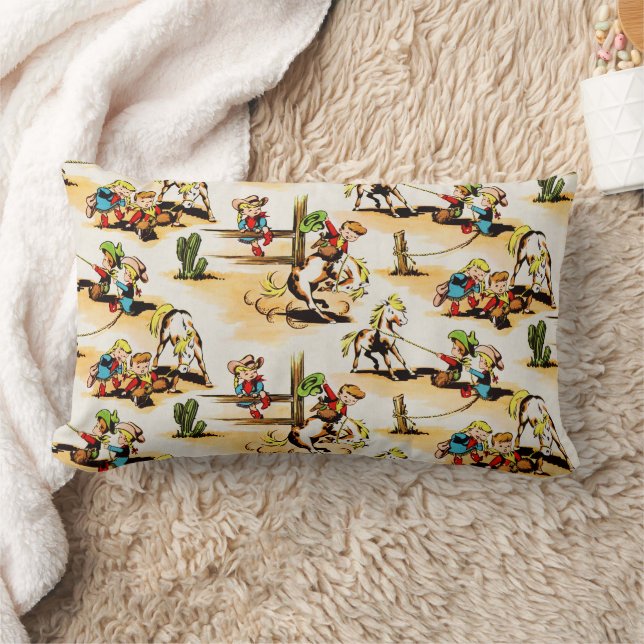 Cojín Lumbar Vintage Cowgirl Country Kids Pony Cactus (Manta)