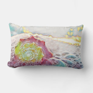 Cojín Lumbar Vintage Drawing Pink Yellow Seashell