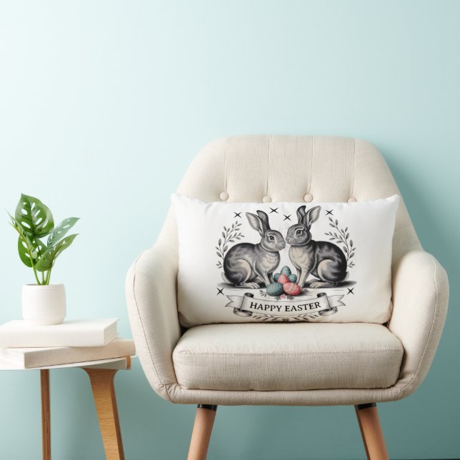 Cojín Lumbar Vintage Easter Bunny Ilustracion con huevos (Silla)
