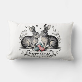 Cojín Lumbar Vintage Easter Bunny Ilustracion con huevos
