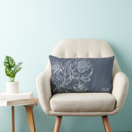 Cojín Lumbar Vintage Floral Azul Gris Gris Lumbar Pillow