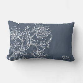 Cojín Lumbar Vintage Floral Azul Gris Gris Lumbar Pillow