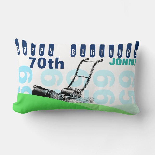Cojín Lumbar Vintage Lawnmower 70th Birthday Pillow (Anverso)