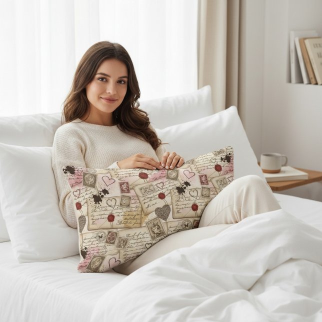 Cojín Lumbar Vintage Romantic Love Letters & Wax Seals (Subido por el creador)