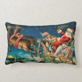 Cojín Lumbar Vintage Santa Claus Sleigh Navidades