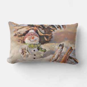Cojín Lumbar Vintage Snowman en la acuarela de la Nieve