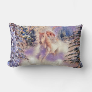 Cojín Lumbar Vintage Watercolor de una mujer montando un caball