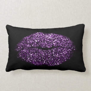 Cojín Lumbar Violet Purple Lips Purpurina Black Girly Beso de m