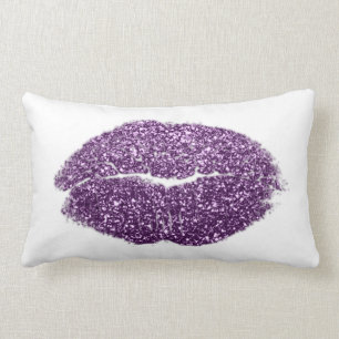 Cojín Lumbar Violet Purple Lips Purpurina Blanco Makeup Kiss