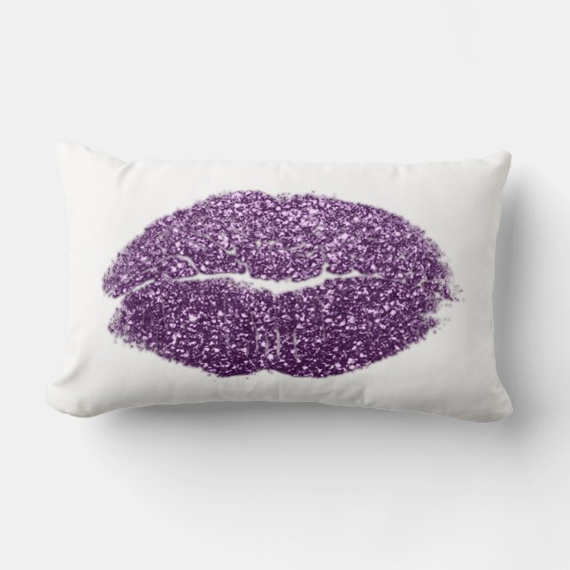 Cojín Lumbar Violet Purple Lips Purpurina White Makeup Kiss (Anverso)
