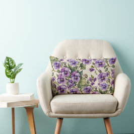 Cojín Lumbar Violetas moradas en blanco