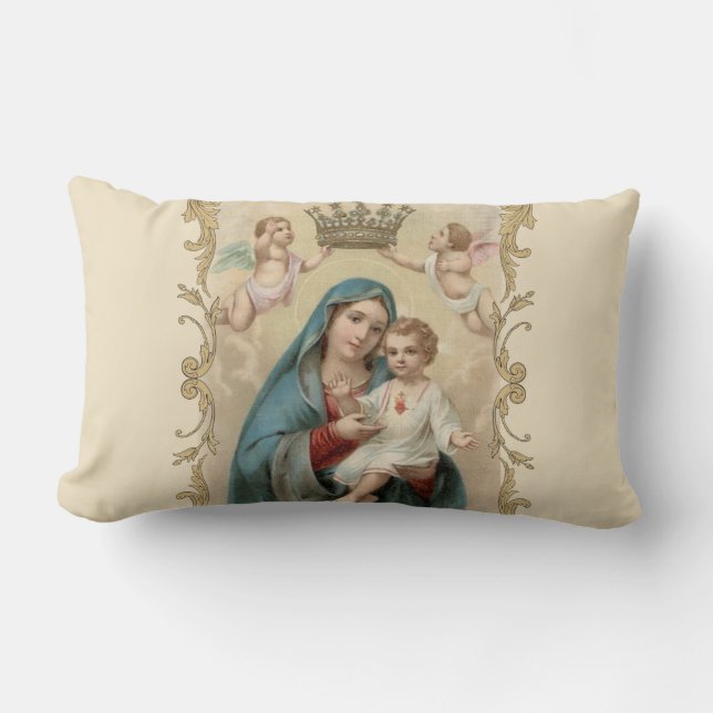 Cojín Lumbar Virgen personalizada María Bebé Jesús Decoración d (Anverso)