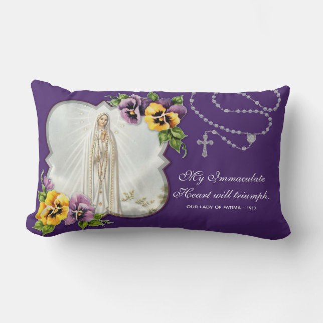 Cojín Lumbar Virgen religiosa María Fátima Rosaria Católica (Anverso)