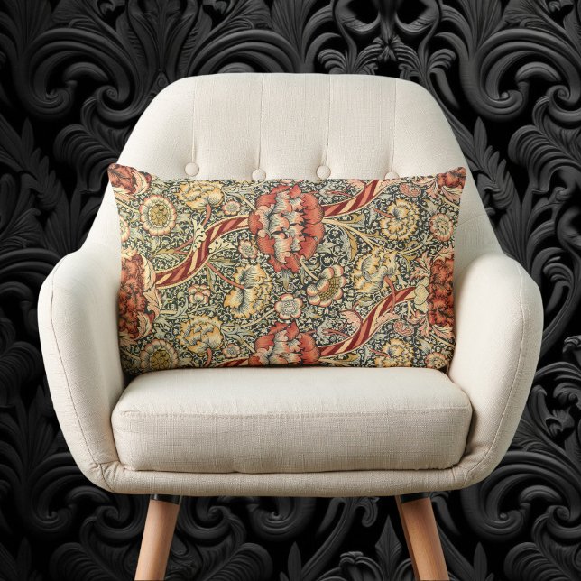 Cojín Lumbar Wandle de William Morris, Bella Artes textil de ép (Wandle by William Morris, Vintage Textile Fine Art Lumbar Pillow)