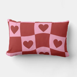 Cojín Lumbar Warped Crimson Pink Checkerboard Pillow