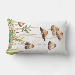 Cojín Lumbar Watercolor Brown Forest Mushrooms