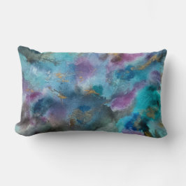 Cojín Lumbar Watercolor de oro morado azul oceánico Abstrato ar