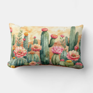 Cojín Lumbar Watercolor Desert Cactus Garden Pillow