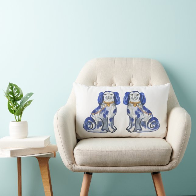 Cojín Lumbar Watercolor Staffordshire Dogs (Silla)