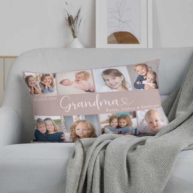 Cojín Lumbar We Love You Grandma Photo Collage Heart Script (Subido por el creador)