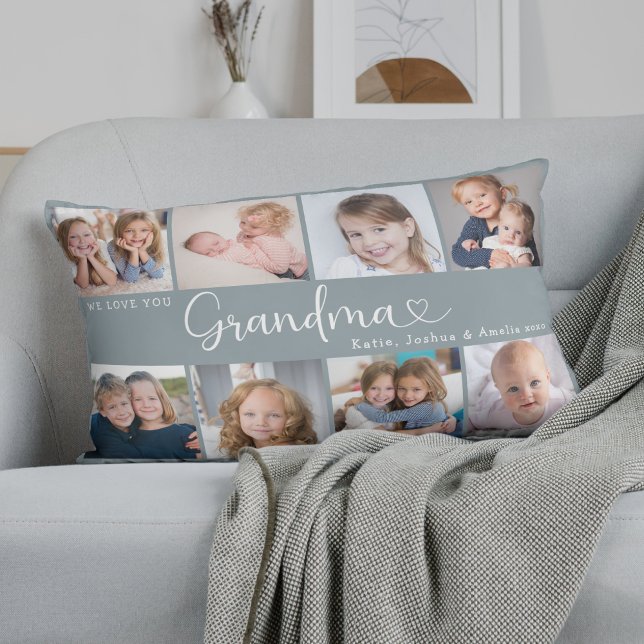 Cojín Lumbar We Love You Grandma Photo Collage Heart Script (Subido por el creador)