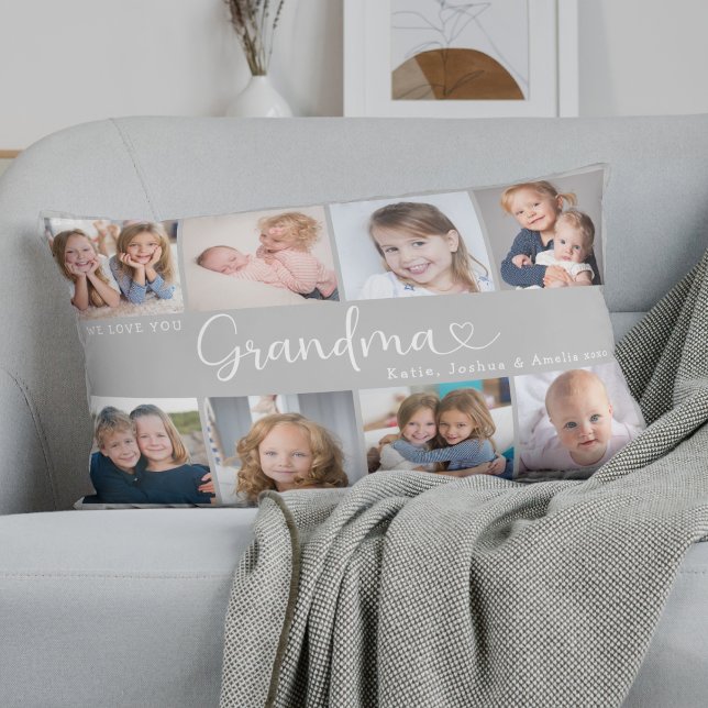 Cojín Lumbar We Love You Grandma Photo Collage Heart Script (Subido por el creador)