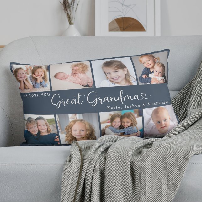 Cojín Lumbar We Love You Great Grandma Photo Collage Heart (Subido por el creador)