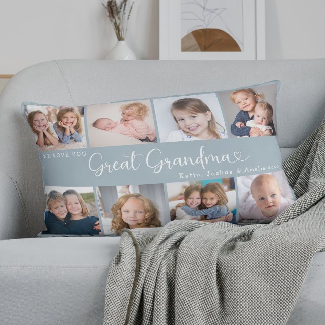 Cojín Lumbar We Love You Great Grandma Photo Collage Heart (Subido por el creador)