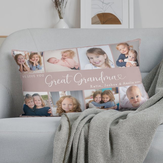 Cojín Lumbar We Love You Great Grandma Photo Collage Heart (Subido por el creador)