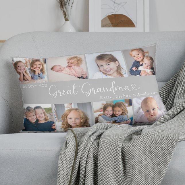 Cojín Lumbar We Love You Great Grandma Photo Collage Heart (Subido por el creador)