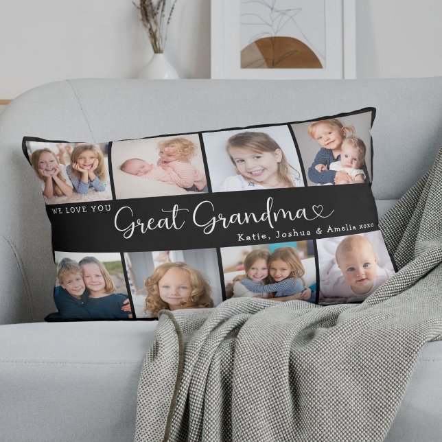Cojín Lumbar We Love You Great Grandma Photo Collage Heart (Subido por el creador)