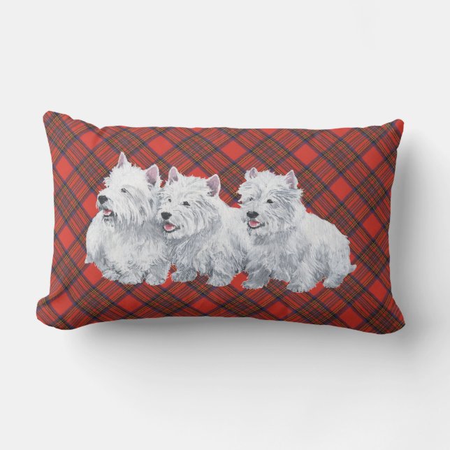 Cojín Lumbar Westie on Tartán PILLOW (Anverso)