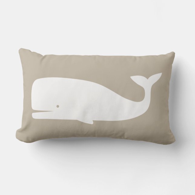 Cojín Lumbar Whale Throw Pillow – Beige &White Nautical Nursery (Anverso)