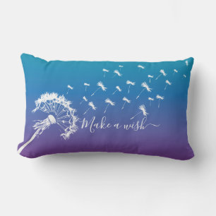 Cojín Lumbar Whimsical Dandelion hace un Wish Blue Purple Ombre