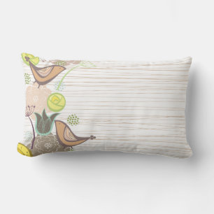 Cojín Lumbar Whimsical Pink Sweet Birds Floral Garden Cushion