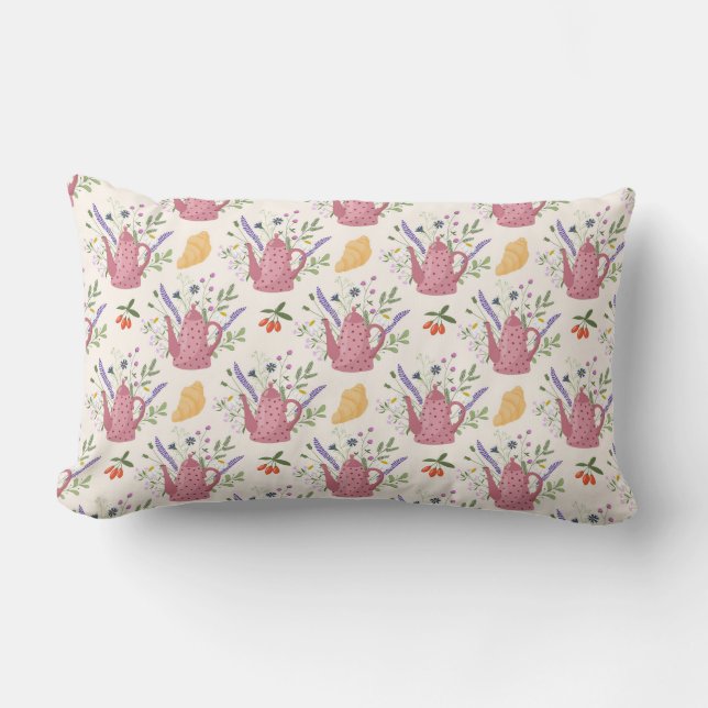 Cojín Lumbar Whimsical Tea Time Doodle Throw Pillow (Anverso)