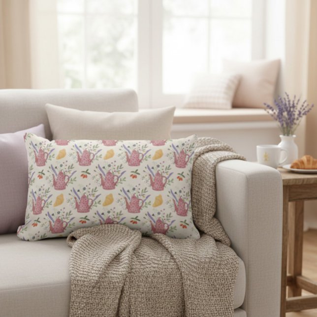 Cojín Lumbar Whimsical Tea Time Doodle Throw Pillow (Subido por el creador)