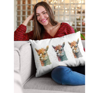 Cojín Lumbar Whimsical Watercolacas Alpacas