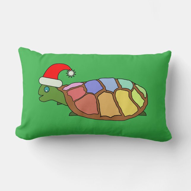 Cojín Lumbar Whimsical Xmas Turtle Green Lumbar Pillow (Anverso)