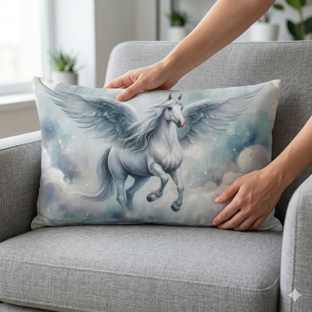 Cojín Lumbar White Pegasus Wings Soft Blue Sky Dreamscape (White Pegasus Wings Soft Blue Sky Dreamscape Lumbar Pillow On Chair)