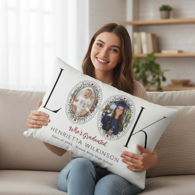 Cojín Lumbar Who's Graduated Black Elegant Photo Collage Throw  (Subido por el creador)