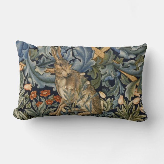 Cojín Lumbar William Morris Forest Rabbit Floral Art Nouveau (Anverso)