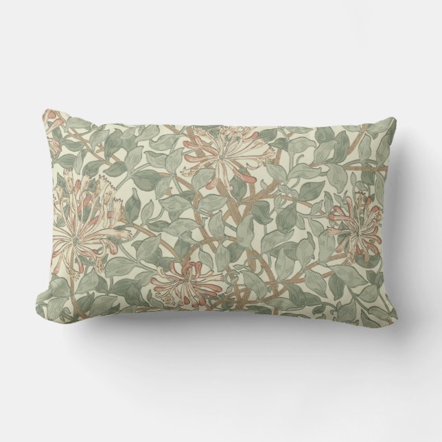 Cojín Lumbar William Morris Honeysuckle Green Floral (Anverso)